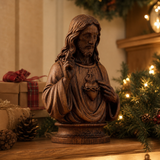 Hand-Carved Cypress Wood Sacred Heart of Jesus Statue – Christian Prayer & Home Devotional Decor