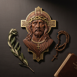 Jesus Christ Wood Carving: Crown of Thorns and Cruciform Halo | Sacred Home Blessing