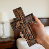 BGCOPPER Savior Jesus Cross - Carved from Natural Wood