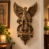 St. Michael the Archangel Battery-Powered Wall Lamp — Antique Bronze Resin Christian Home Decor
