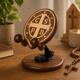 Beechwood Saint Benedict Cross Phone Stand – Foldable Adjustable Christian Desk Holder