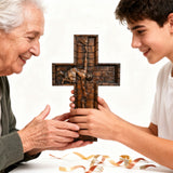 BGCOPPER Savior Jesus Cross - Carved from Natural Wood