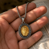 Two‑Tone Titanium Steel Jesus Portrait Oval Medal Necklace