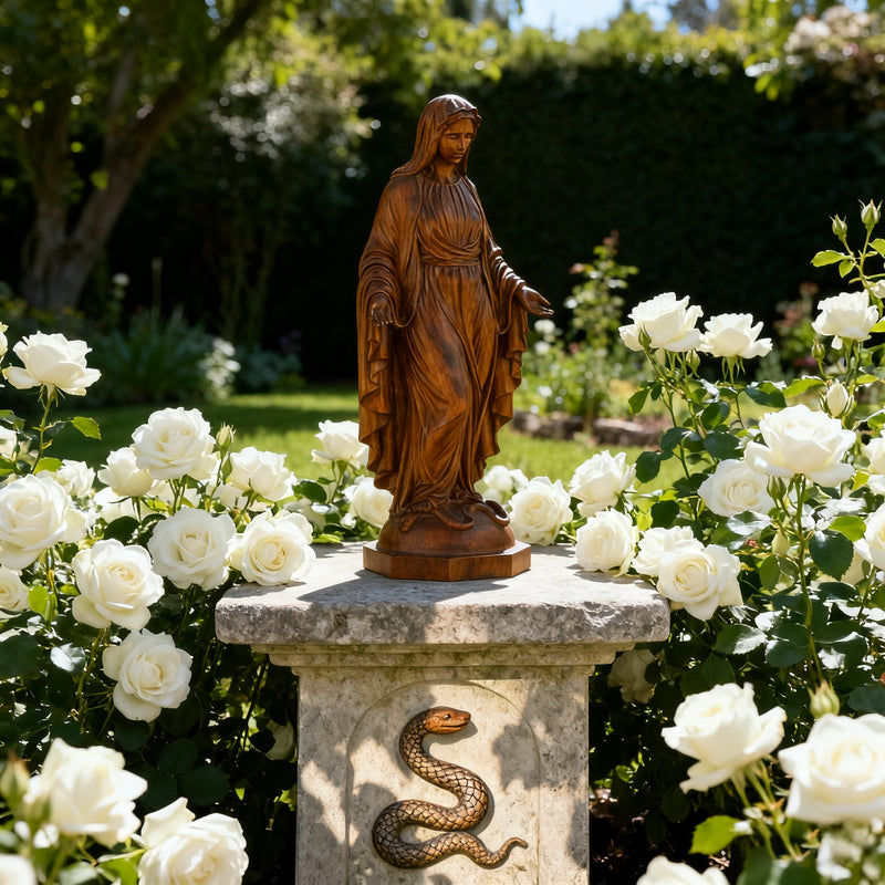 Hand Carved Sacred Heart of Jesus Virgin Mary Wooden Tabletop Ornament