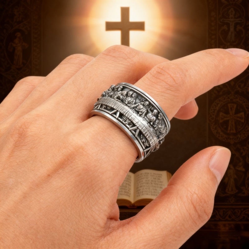 The Last Supper 925K Sterling Silver Open End Adjustable Ring