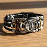 St. Benedict's Exorcism Medal Luminous Braided Adjustable Snap Clasp Multi-Layer Bracelet