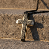 Hammered Two-Tone Stainless Steel Cross Necklace – Strength, Faith & Rugged Elegance