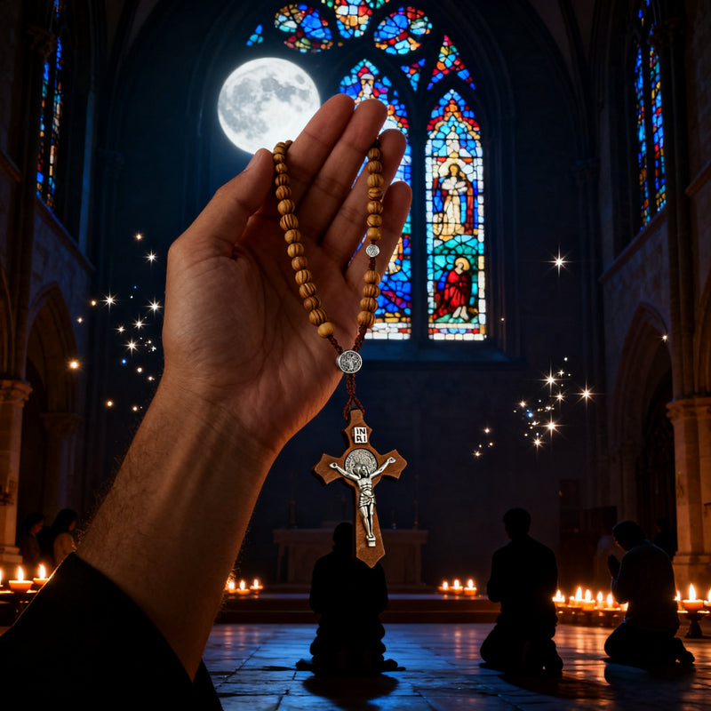 (Only $9.90 before Christmas) St. Benedict's Cross Exorcism Rose Necklace