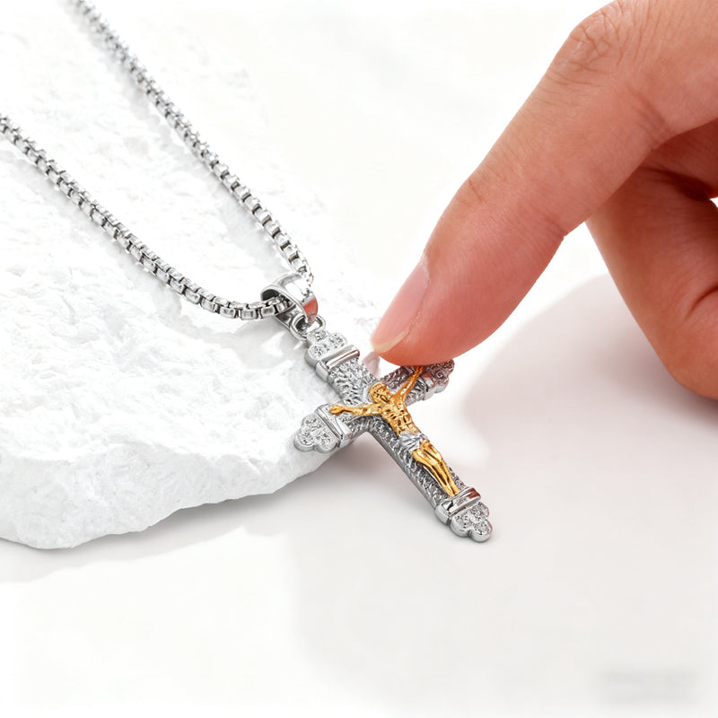 Titanium Steel Crucifix NecklacTitanium Steel Crucifix Necklace with Zircon | A Testament of Strength and Faithe with Zircon