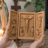 The Life of Christ Hand-Carved Beechwood Triptych – From Nativity to Resurrection Glory - side view