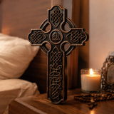 Solid Beechwood Celtic Cross - Hand-Carved Christian Wall Cross - Meaningful Religious Gift