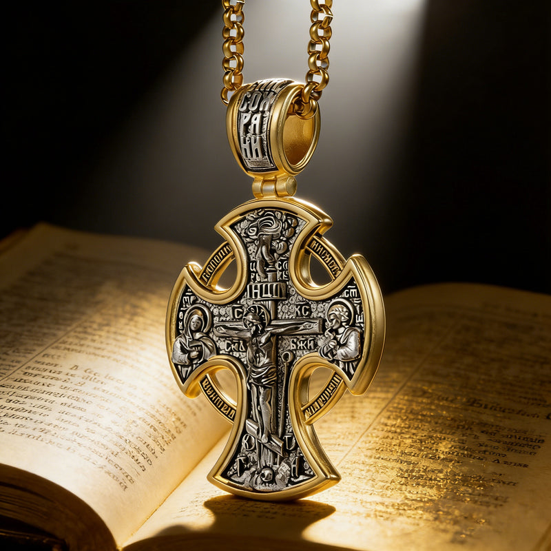 Double-sided S925k silver pendant depicting the Passion of Christ