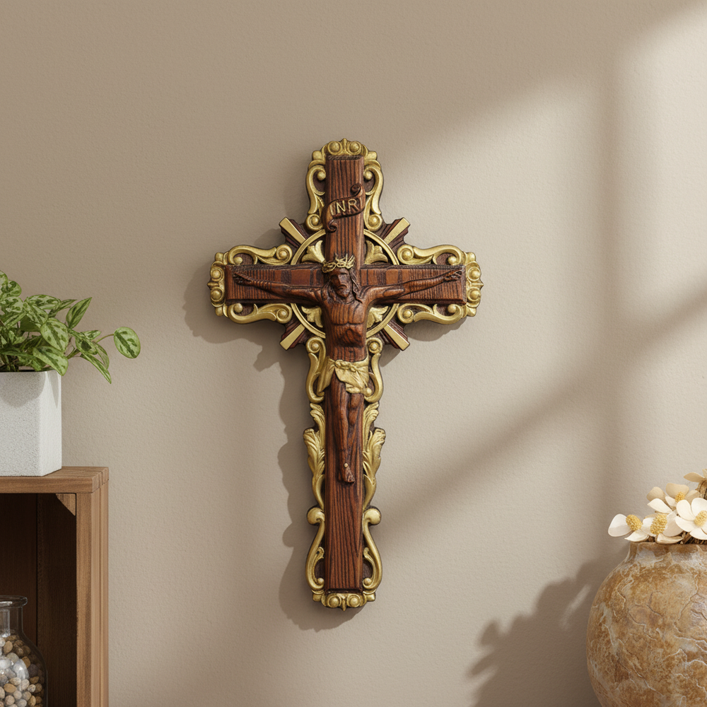 Hand-Carved White Ash Wood Cross - Sacred Christian Home Altar