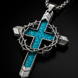 Crown of Thorns Turquoise Cross Necklace – Christian Faith Pendant with 24″ Chain