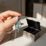 Crown of Thorns Turquoise Cross Necklace – Christian Faith Pendant with 24″ Chain