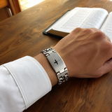 Men’s Stainless Steel Lord’s Prayer Cross Bracelet – Double-Row Chain