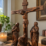 Hand-Carved Ash Wood Calvary Crucifix with Jesus, Mary, St. John & Mary Magdalene