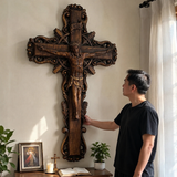 Hand-Carved White Ash Wood Cross - Sacred Christian Home Altar Decor for Christmas & Spiritual Gifting