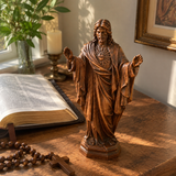 Hand Carved Sacred Heart of Jesus Virgin Mary Wooden Tabletop Ornament
