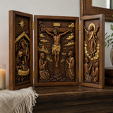 The Life of Christ Hand-Carved Beechwood Triptych – From Nativity to Resurrection Glory - side view