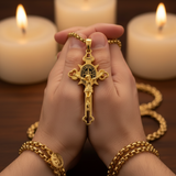 Golden St. Benedict Exorcism Cross - Blessings to you and your family