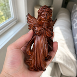 Hand-Carved Praying Angel Figurine – 6 Inch Solid Wood Statue for Christian Home Blessings