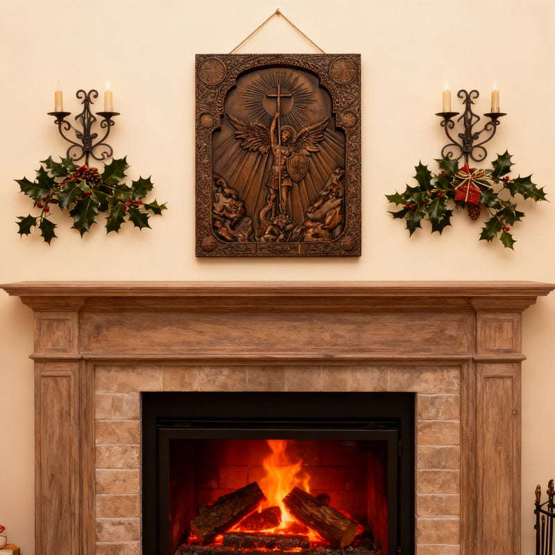 Bgcopper Archangel Michael Square Wooden Icon Religious Gifts - Best Wood Carving Wall Decor