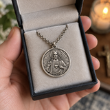S925 Sterling Silver Sacred Heart of Jesus Medallion Necklace