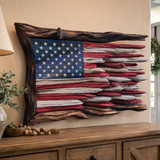 Hand-Carved Solid Wood American Flag Wall Art – Rustic Patriotic Home Decor & Veteran Gift