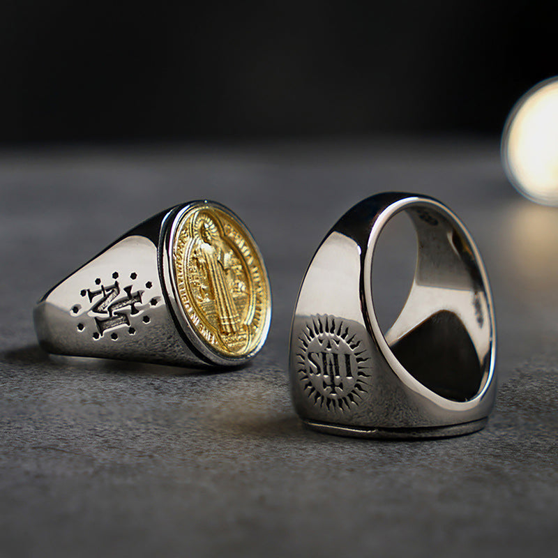 Saint Benedict Medal Stainless Steel Cross Ring
