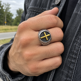 Vintage Cross Signet Ring, Religious Faith Men’s Ring