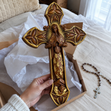 Hand-Carved Beechwood Our Lady of Guadalupe Wall Cross – Catholic Christian Home Décor - craftsmanship detail
