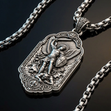Saint Michael the Archangel 925 Sterling Silver Pendant Necklace—Christian Medal Featuring Sword and Shield Motifs