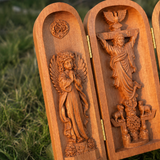 Hand-carved Portable Church - Mini Christian Ascension scene Triptych Altar