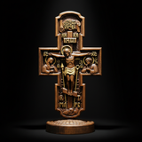 Double-Sided Icon Wood Carving ✝️ | Hand-Carved Crucifix & Saints Beechwood Wall Art