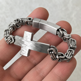 Men’s Vintage Hammered Cross Byzantine Chain Bracelet