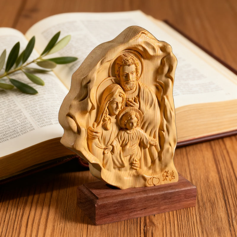 Southern European Boxwood Holy Family Blessing Ornament - Engraved with Your Surname