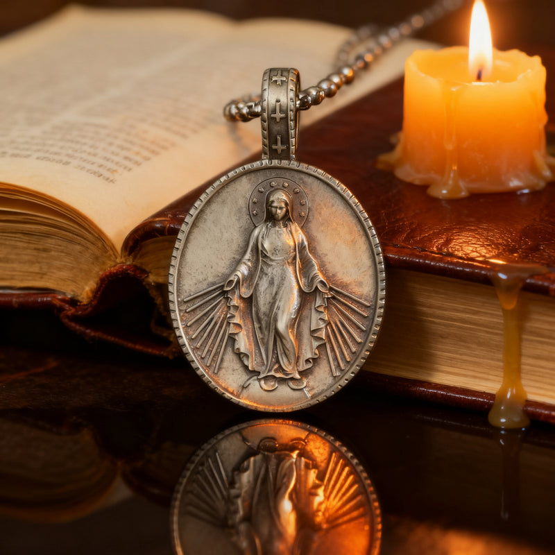 Pure Tin Miraculous Medal Virgin Mary Necklace
