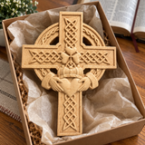 Hand-Carved Beechwood Celtic Claddagh Wall Cross – Irish Christian Faith Home Décor