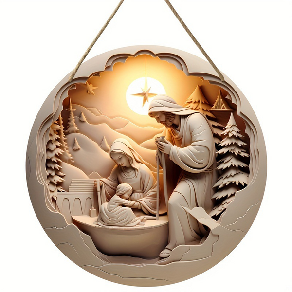 Christian Holy Family Relief Decorative Plaque - 8 Inch / 12 Inch Aluminum Waterproof Religious Wall Art (with Mounting Accessories)