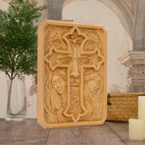 Lion of Judah Holy Cross – Hand-Carved Wooden Christian Wall Plaque