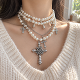 Multi-Layer Cross Pearl Necklace – Christian Faith Jewelry for Women