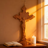 Wood carving of the Cross of the Order of Saint Benedict - with base