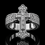 Christian Cross Statement Ring with 5A+ Cubic Zirconia – Silver & 14K Gold Plated - design detail