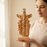 Orthodox Altar Table Ornament: Saints and the Crown of Thorns — Hand-Carved Wooden Cross