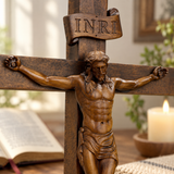 Hand-Carved Beechwood Crucifixion of Jesus Standing Cross – Christian Prayer & Home Altar Decor