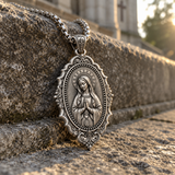 Virgin Mary Prayer Medal Necklace – S925 Sterling Silver Catholic Pendant