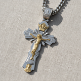 Gold-Plated Copper Crucifix Pendant with Jesus Christ and Religious Figures