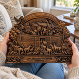 Hand-Carved Beechwood Noah’s Ark Wall Art – God Keeps His Promises (Genesis 9:13) | Christian Home Decor