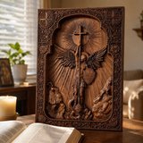 Archangel Michael Square Wooden Icon Religious Gifts - Best Wood Carving Wall Decor